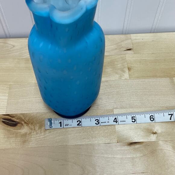 Thomas Webb & Sons Cased Aqua Blue Polka Dot Ruffled Glass Good Condition - Picture 8 of 8